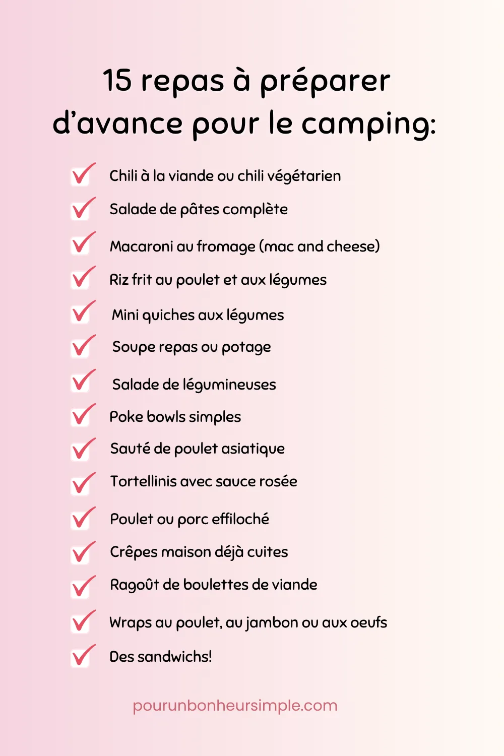 15 idées de repas à préparer d'avance pour des vacances en camping réussies. 