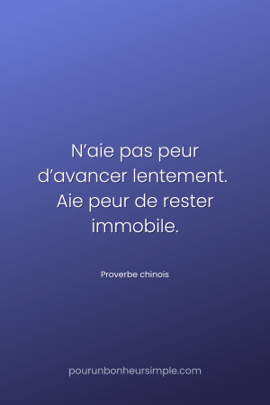 "N’aie pas peur d’avancer lentement. Aie peur de rester immobile." Un proverbe chinois. Un visuel du blog Pour un bonheur simple.