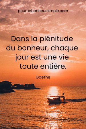 Je vous partage cette belle citation de Goethe à propos du bonheur: "Dans la plénitude du bonheur, chaque jour est une vie toute entière." Un visuel issu du blog Pour un bonheur simple.