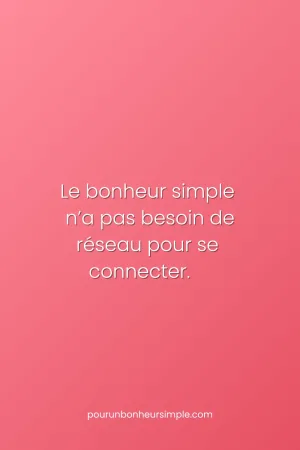 Le bonheur simple n'a pas besoin de réseau pour se connecter. Une réflexion originale du blog Pour un bonheur simple.